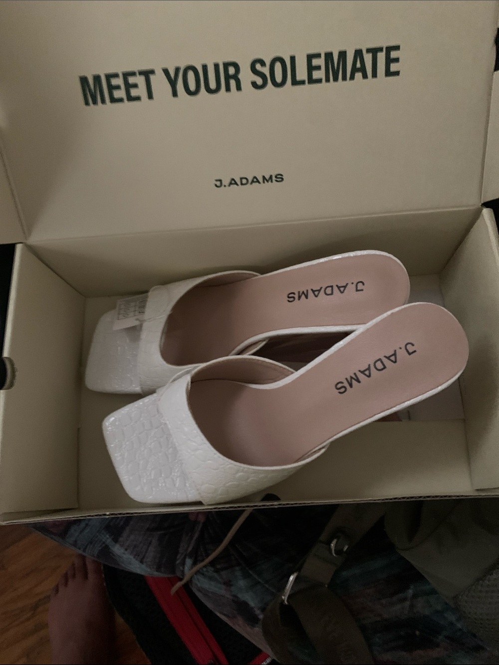 Adams White Square-Toe Slide Heels